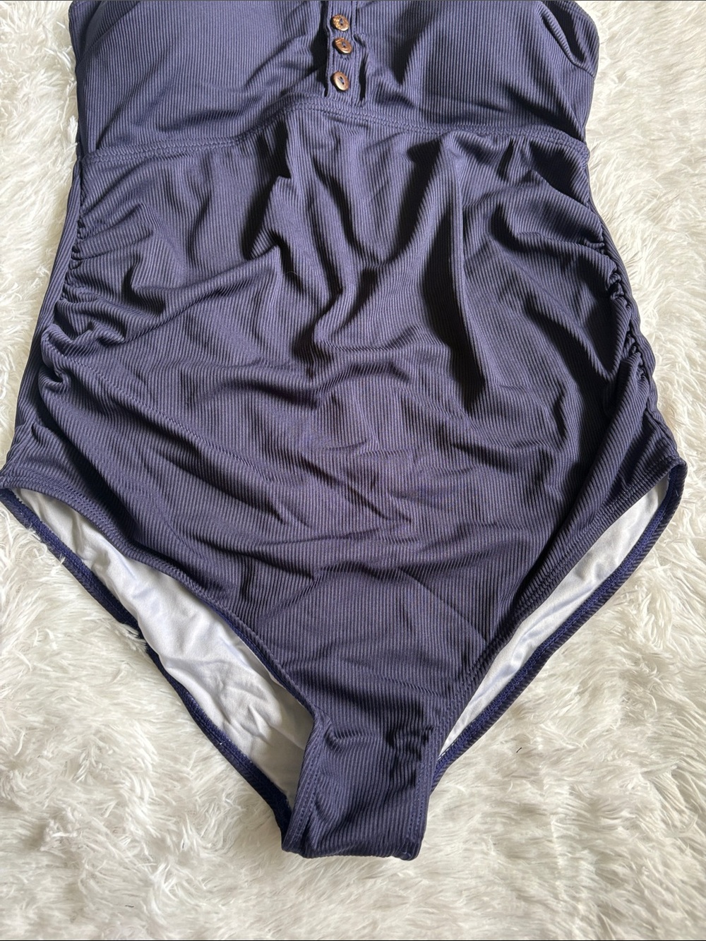 New In Packaging Zando Blue Ribbed Button Front One Piece Swimsuit L Maternity - Picture 2 of 13